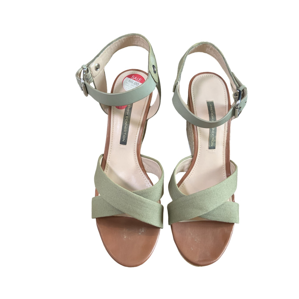 French Connection Green Sandals Wedges Sz 11 Criss Cross Coastal Resort Vacation